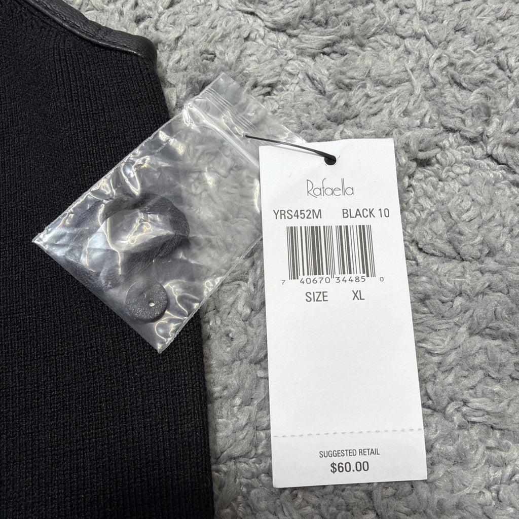 Rafaella XL Silk Sleeveless Black Knit Top Genuine Leather Trim NWT