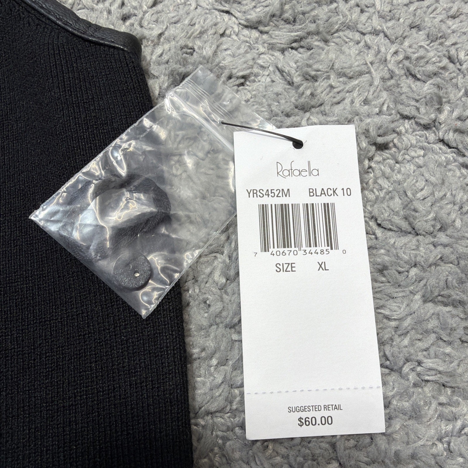 Rafaella XL Silk Sleeveless Black Knit Top Genuine Leather Trim NWT