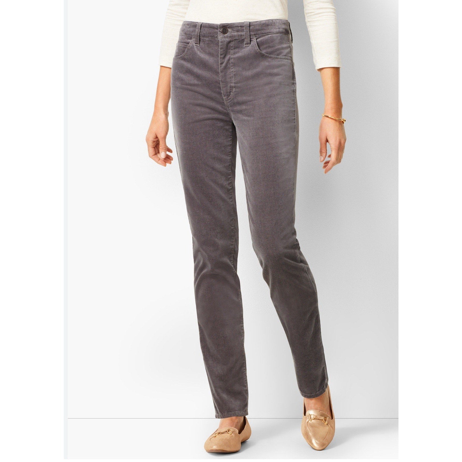 Talbots Corduroy Pants Women's 8 Petite Straight Leg Pockets Stretch Blue Gray