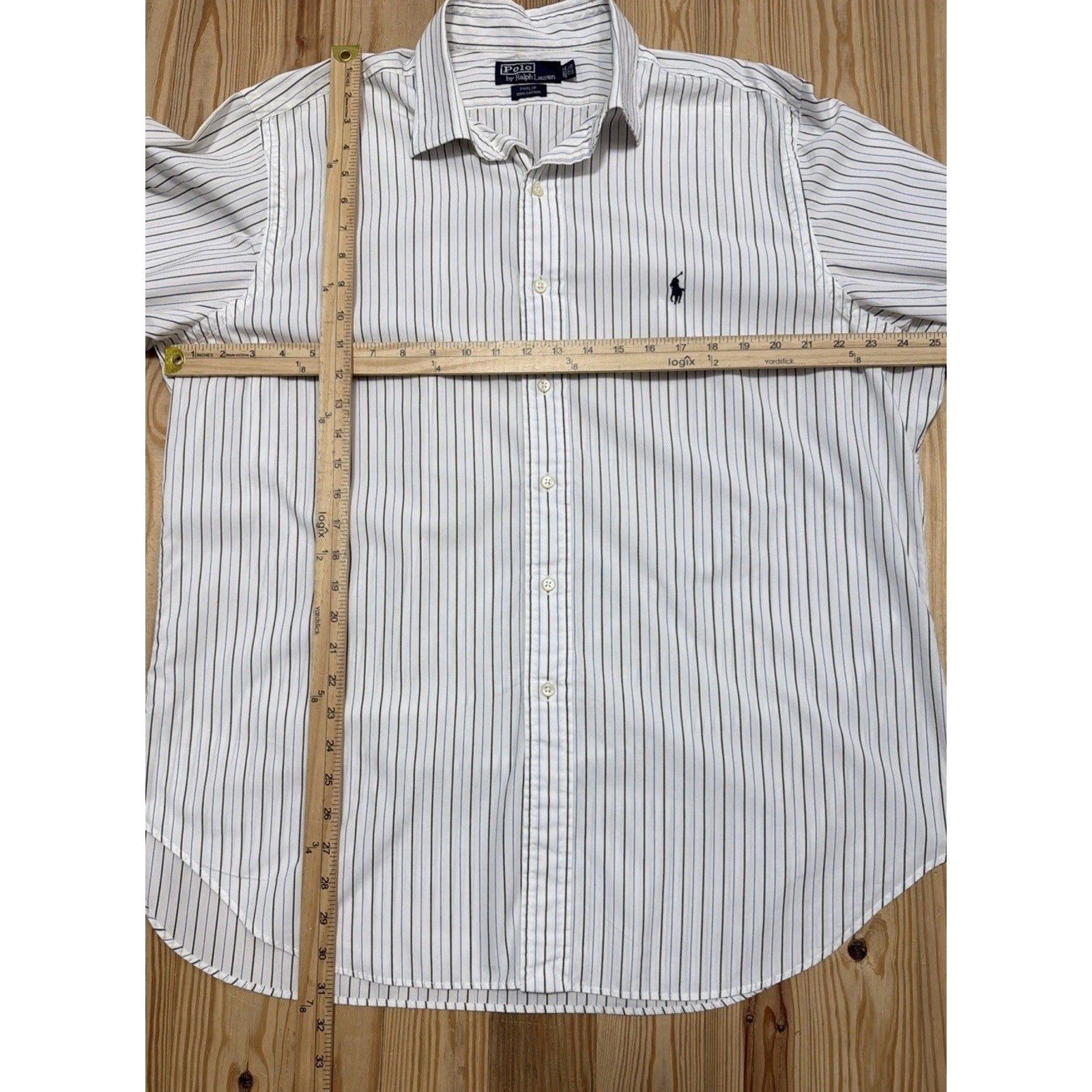 Men Polo Ralph Lauren Philip stripe cotton point dress shirt XL