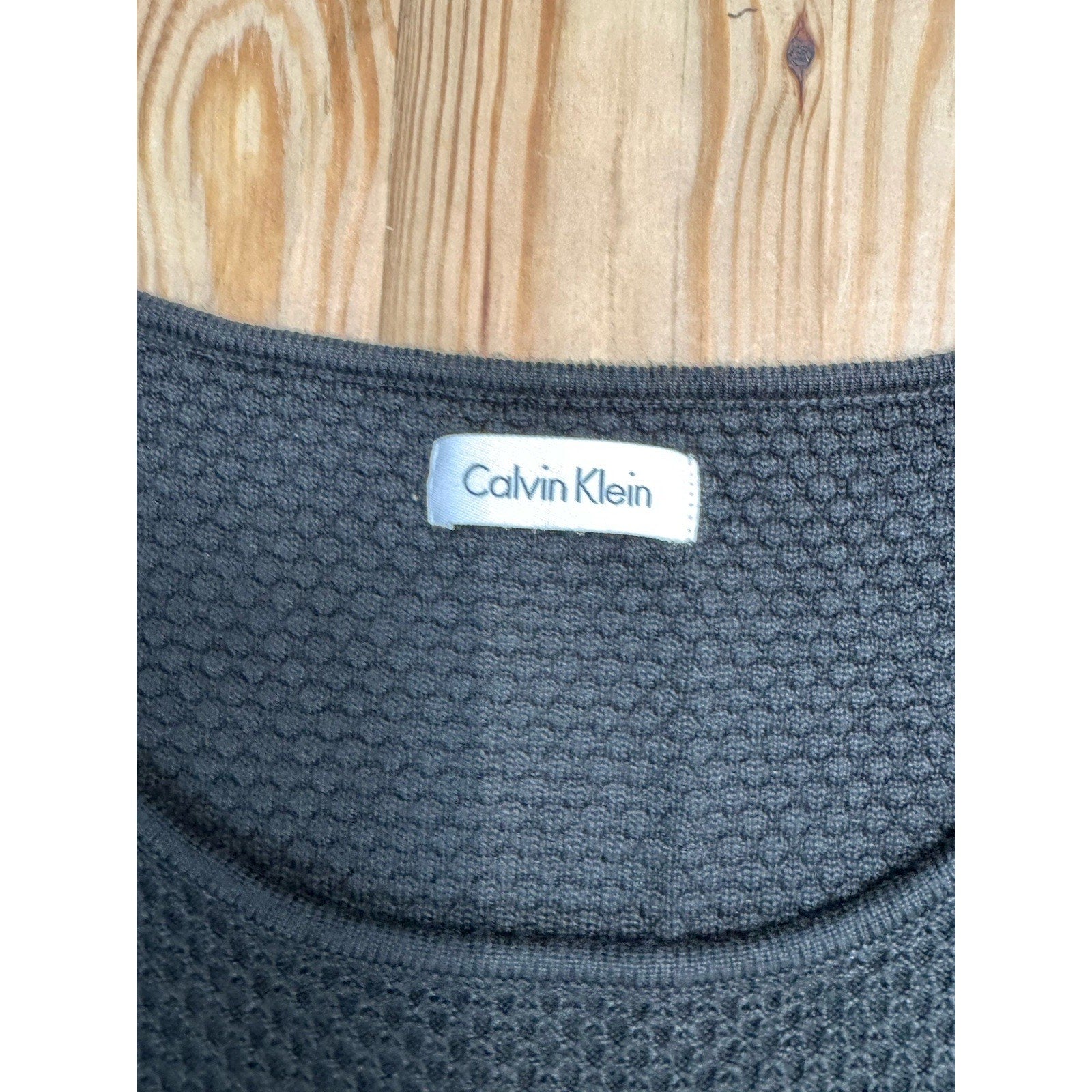 Calvin Klein Women’s Dress Medium Black White Sweater Dress Knee Length Striped