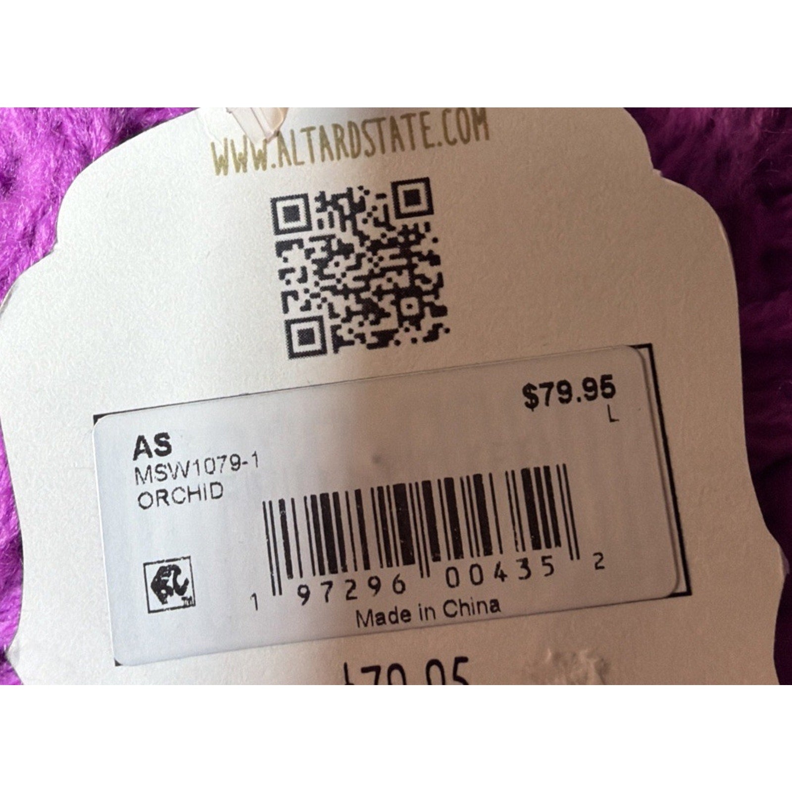 Altar'd State Sweater Womens L Orchid Cable Knit Oversized Crewneck Chunky NWT