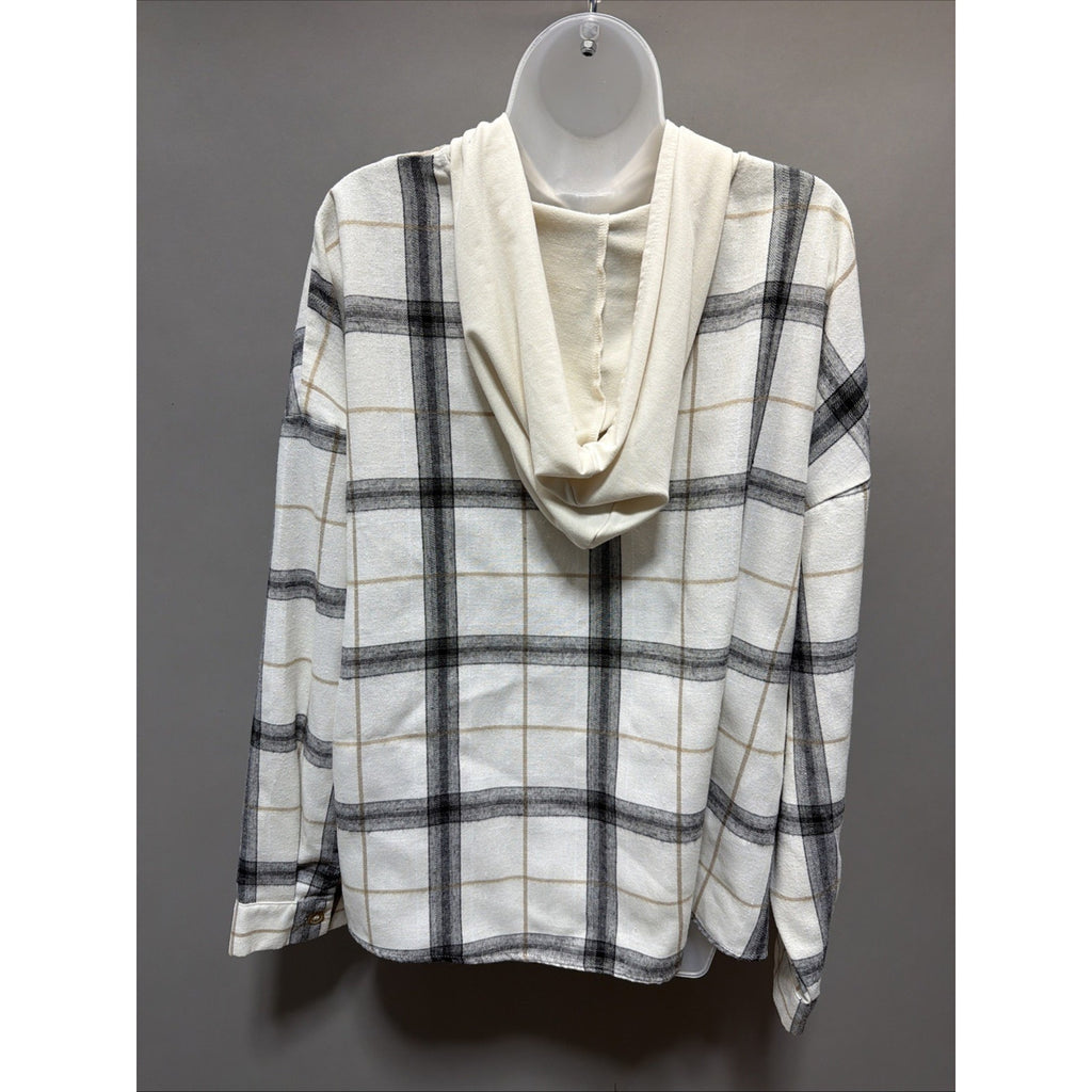 Charmed Hearts Women’s Plaid Hooded Shacket 3X Button Up