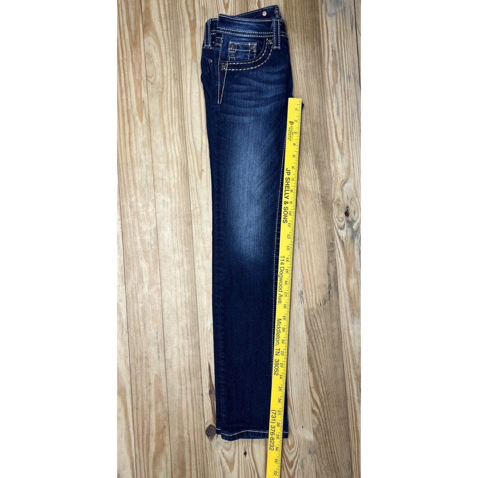 Miss Me Jeans Youth 12 Blue Denim Skinny Rhinestones Studs Dark Wash Women 25x29