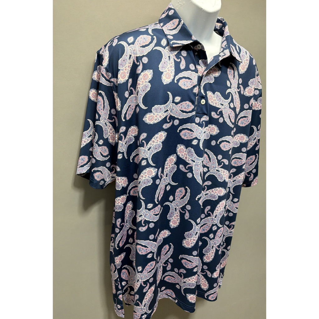 Divots Golf Polo Men XL Performance Dry Paisley Shirt Wicking Blue