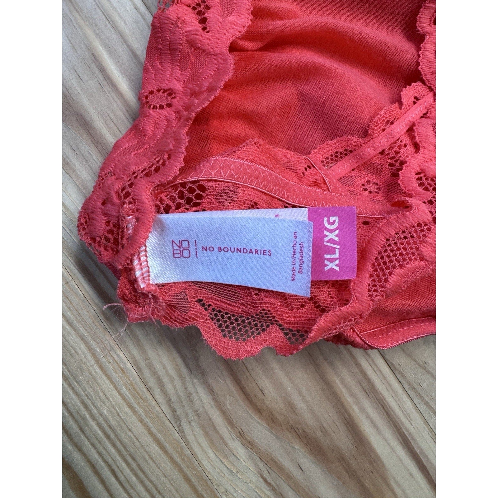 No Boundaries RN #52469 Coral Fire Pink Wireless Bralette Bra Size XL