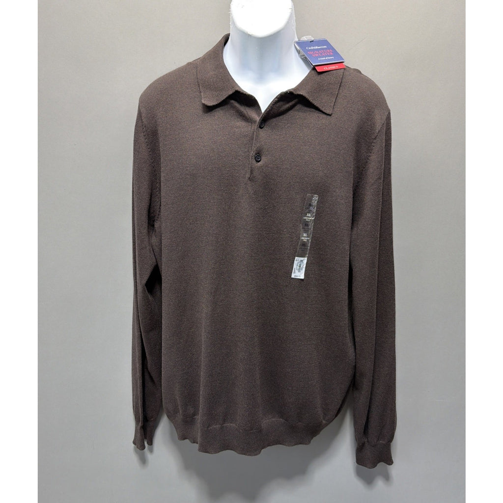 NWT Men's Croft & Barrow Dark Heather Brown Signature Polo Sweater Size XL