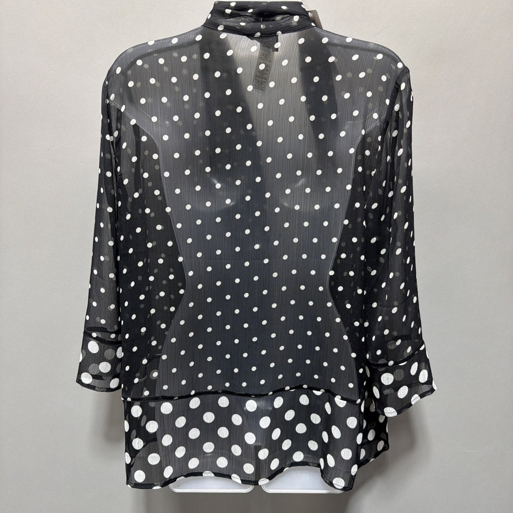 New Chicos Cardigan Top Sz O S Black White Polka Dot 3/4 Sleeve Open Front