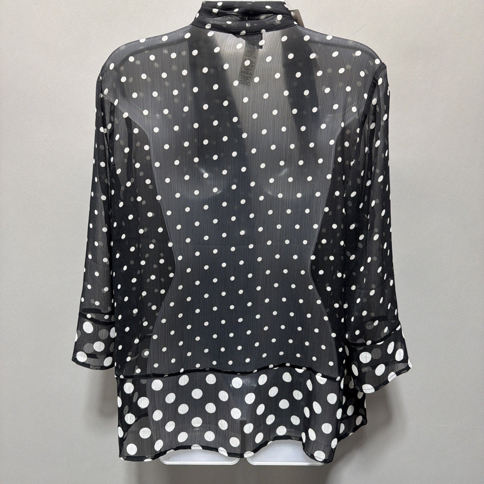 New Chicos Cardigan Top Sz O S Black White Polka Dot 3/4 Sleeve Open Front