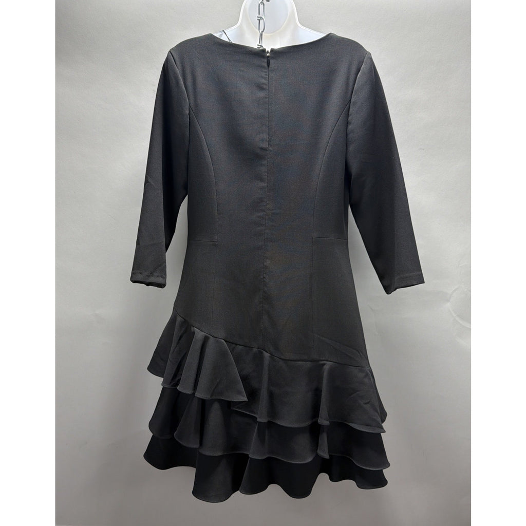 Halston Heritage Black Womens 14 Ponte Tiered Ruffle Dress NWT $325 Stretch