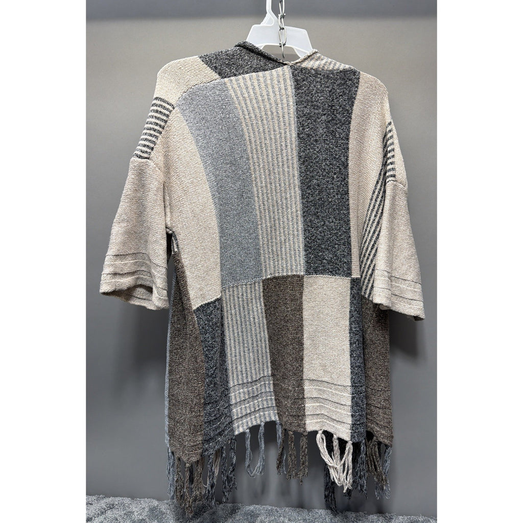 LOVERICHE Women's Patchwork Western Sweater with Fringe Size S/M Taupe,Gray