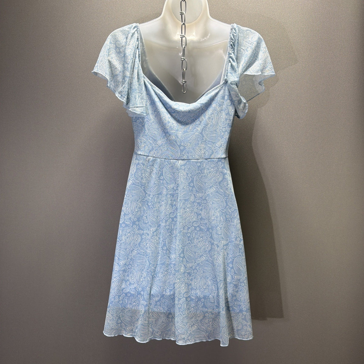 See You Monday Y2K Mini Dress Blue Paisley Sheer mesh Size Medium Stretch
