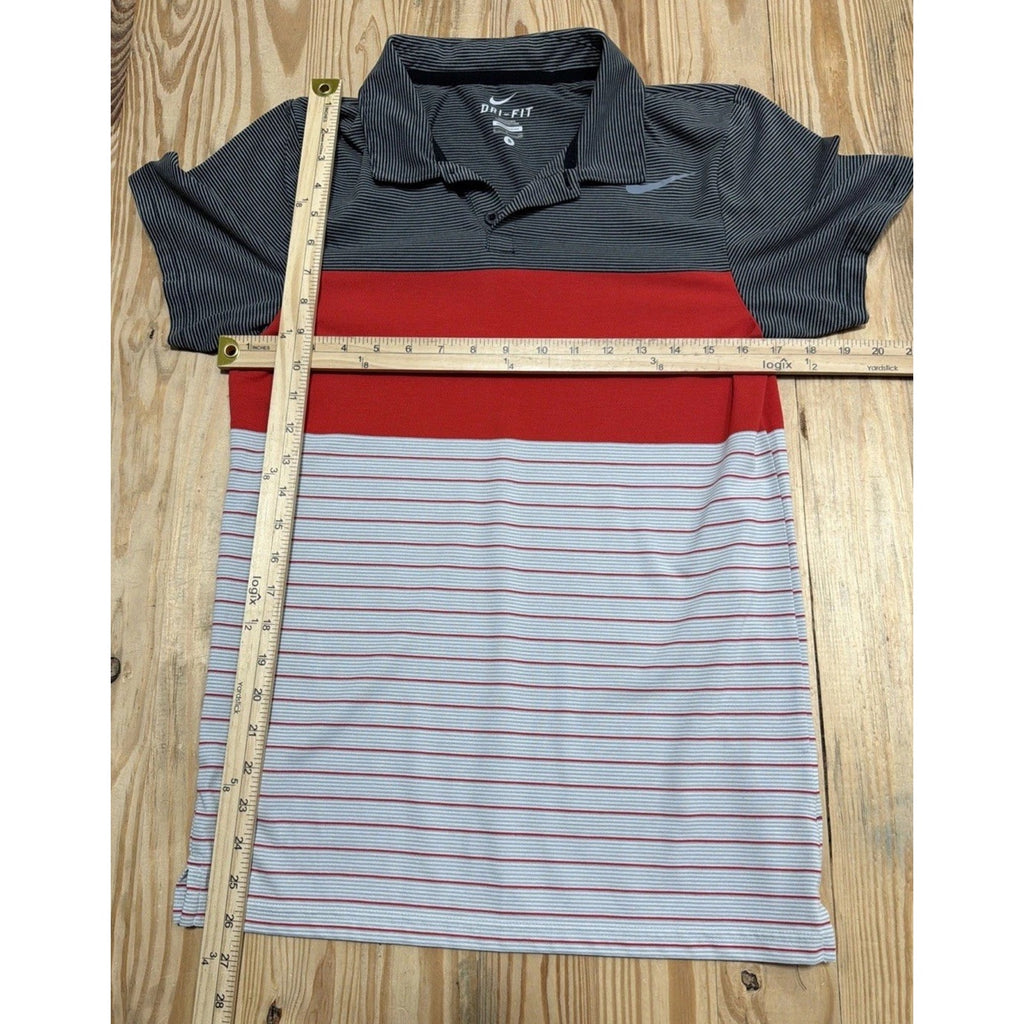 Nike De Fit Golf Polo Shirt Men’s S Black Gray Striped Performance Stretch