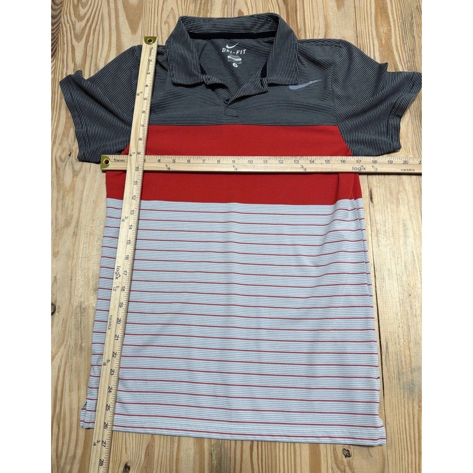 Nike De Fit Golf Polo Shirt Men’s S Black Gray Striped Performance Stretch