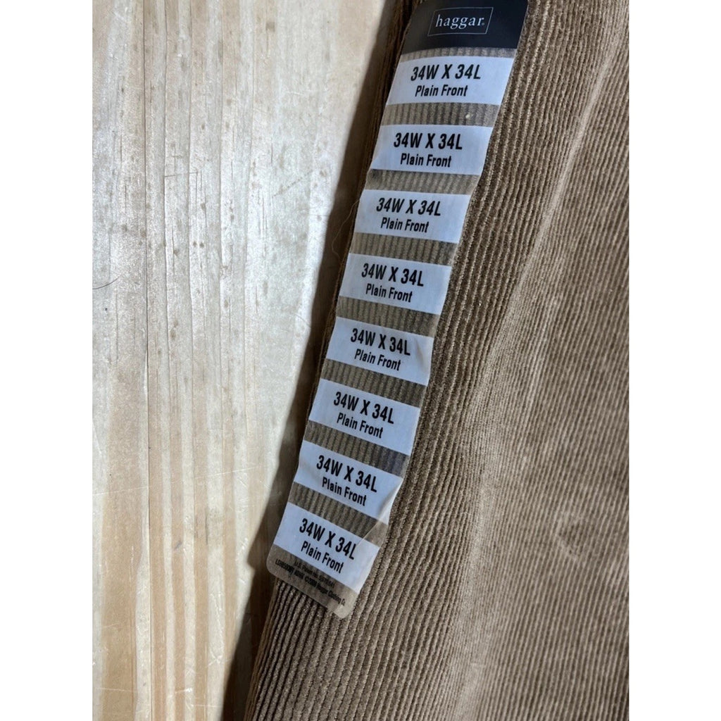 NWT Mens Haggar Khaki Brown Comfort Waist Go-To-Corduroy Pants Size 34x34
