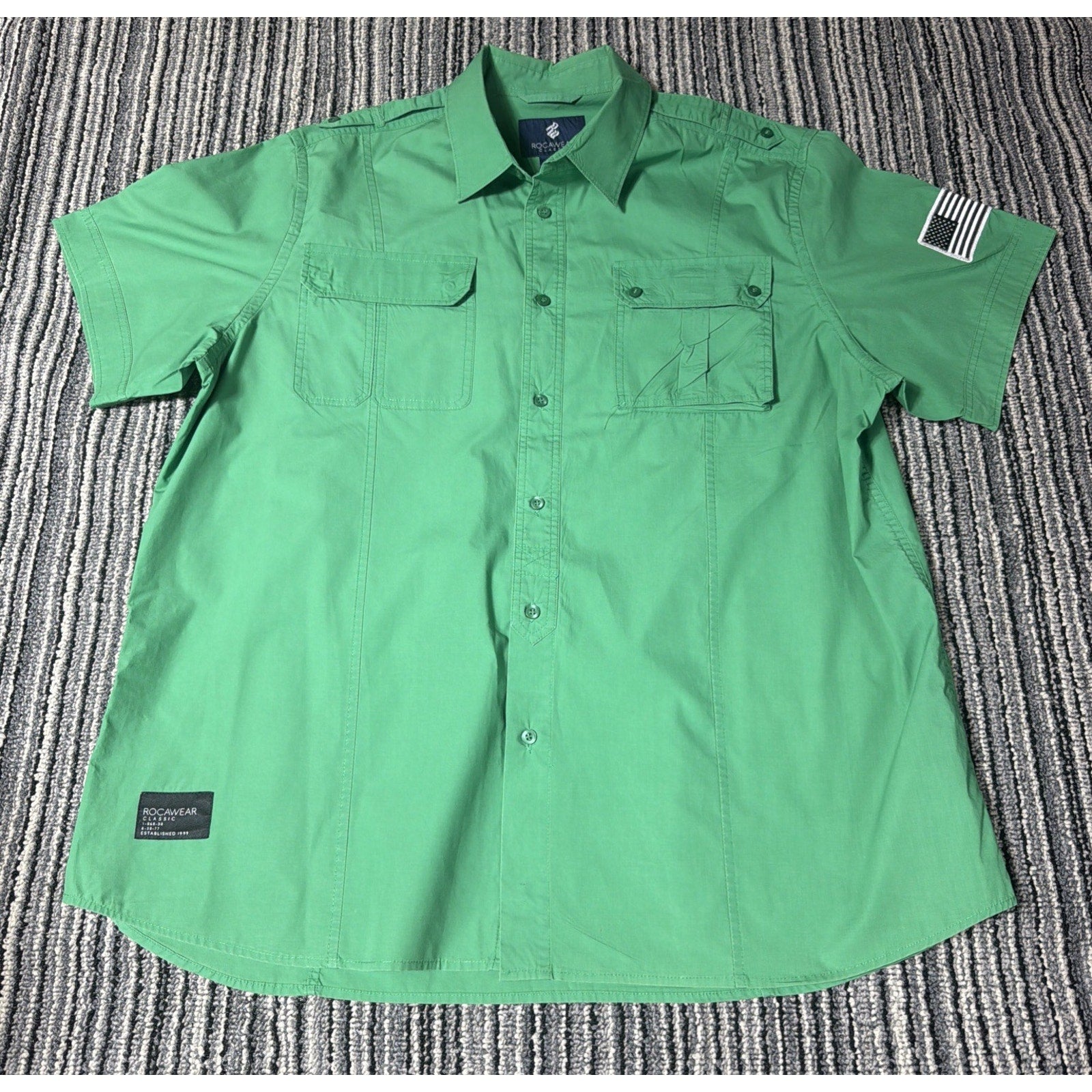 Vintage Y2K Rocawear Button Up Shirt Mens 3XL Green Short Sleeve Streetwear