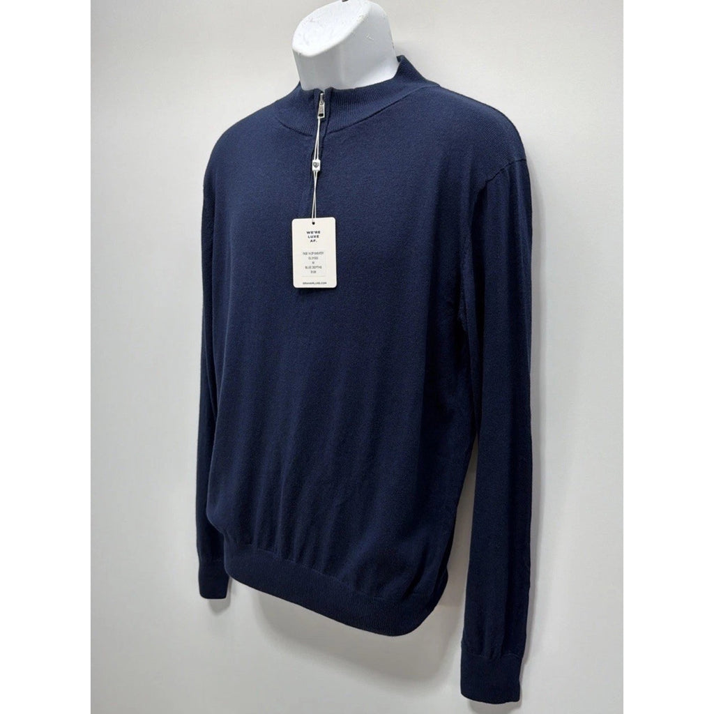 NWT Graham Luxe Silk Blend Blue Depths Blue Quarter Zip Sweater, Size M