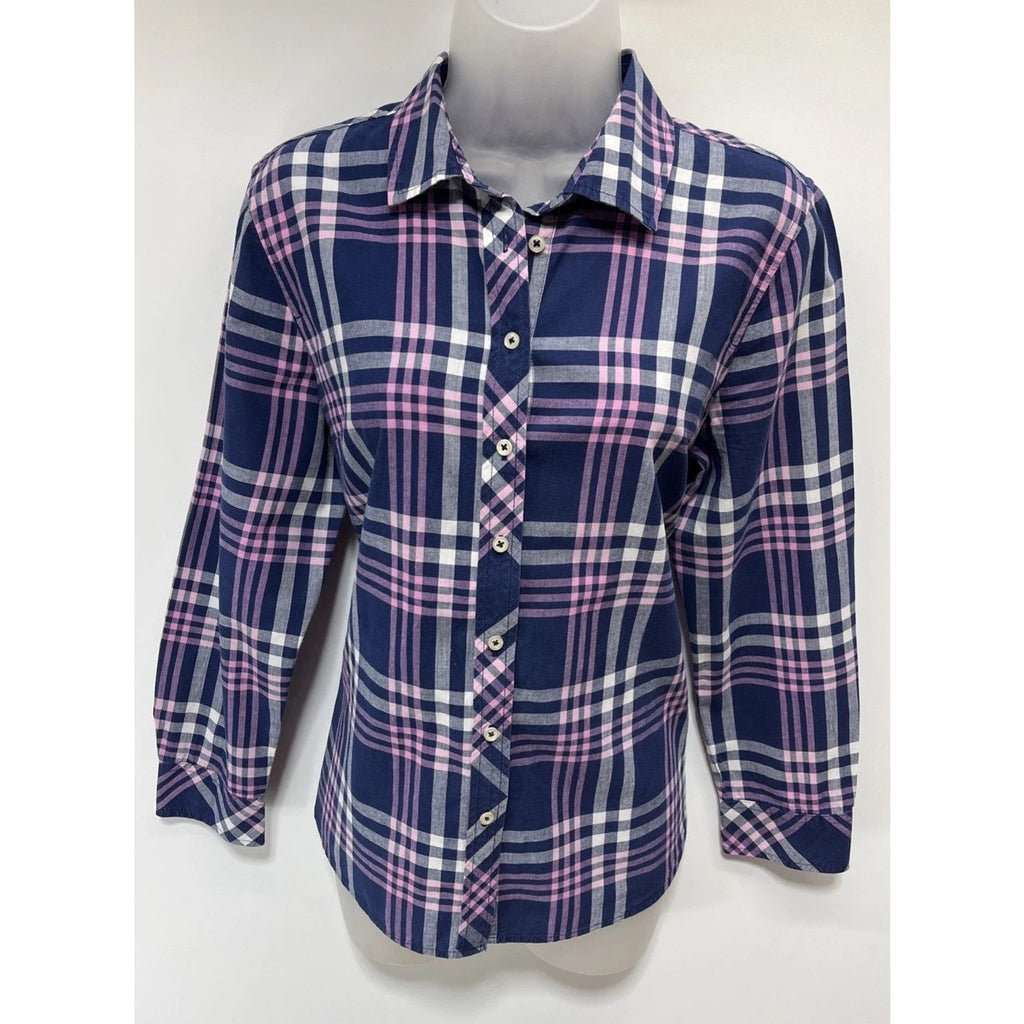 Talbots Petite Womens Shirt Size L Petite Plaid Button Up Classic Long Sleeve