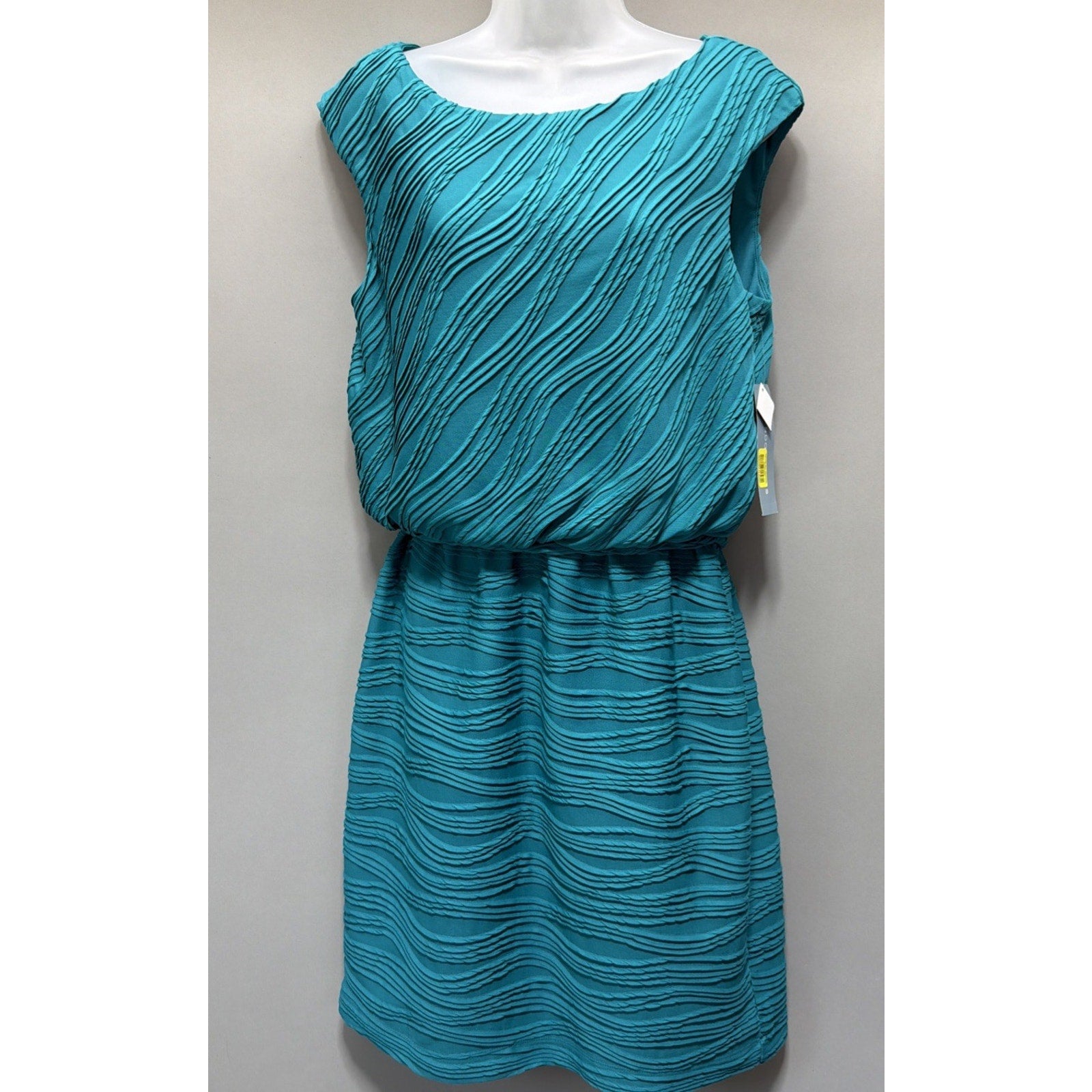 London Times Aqua Textured Sheath Dress Women’s 14 Sleeveless Career Party NWT