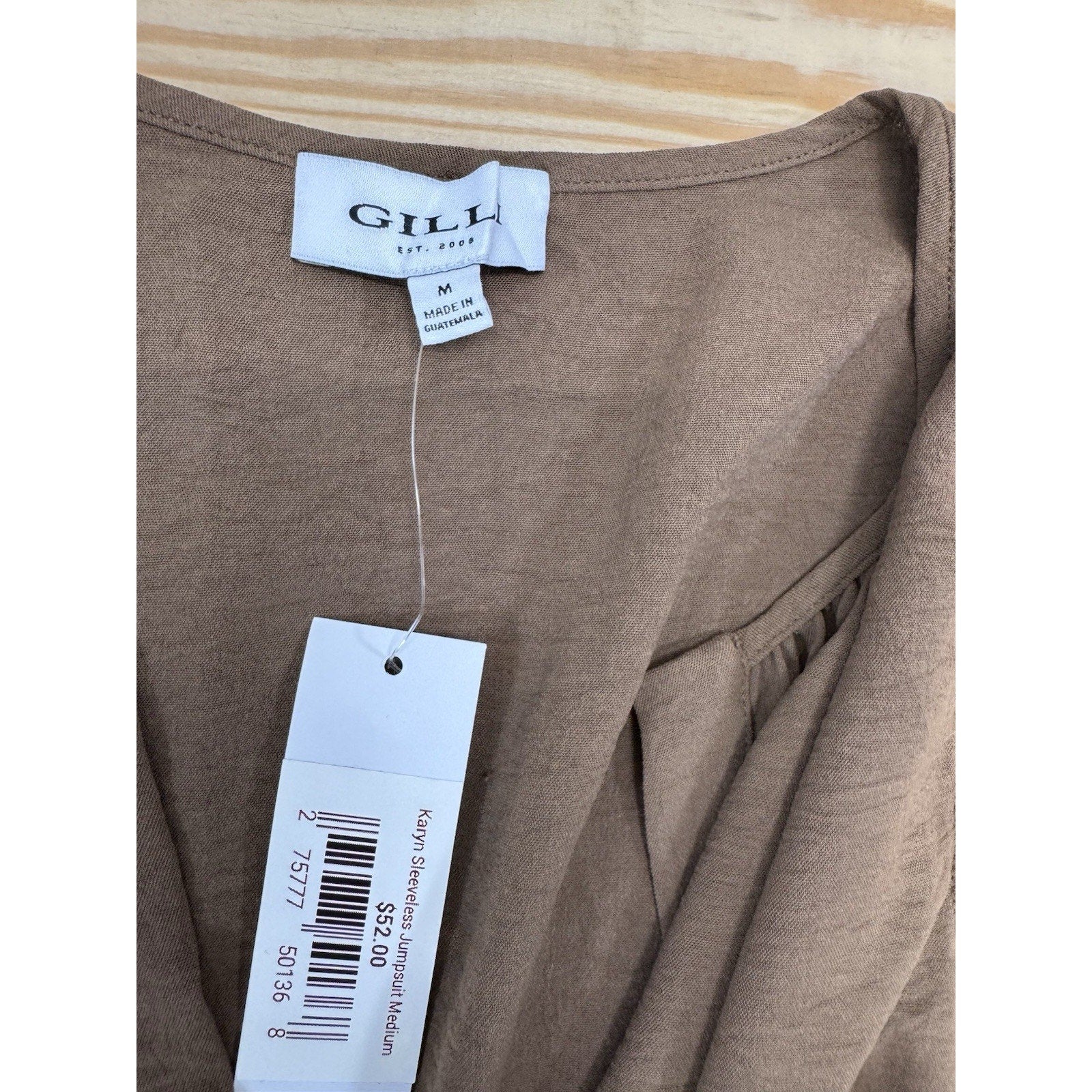 GILLI SPLIT NECK RUCHED WAIST JUMPSUIT Woven Brown Women’s Size Medium NWT