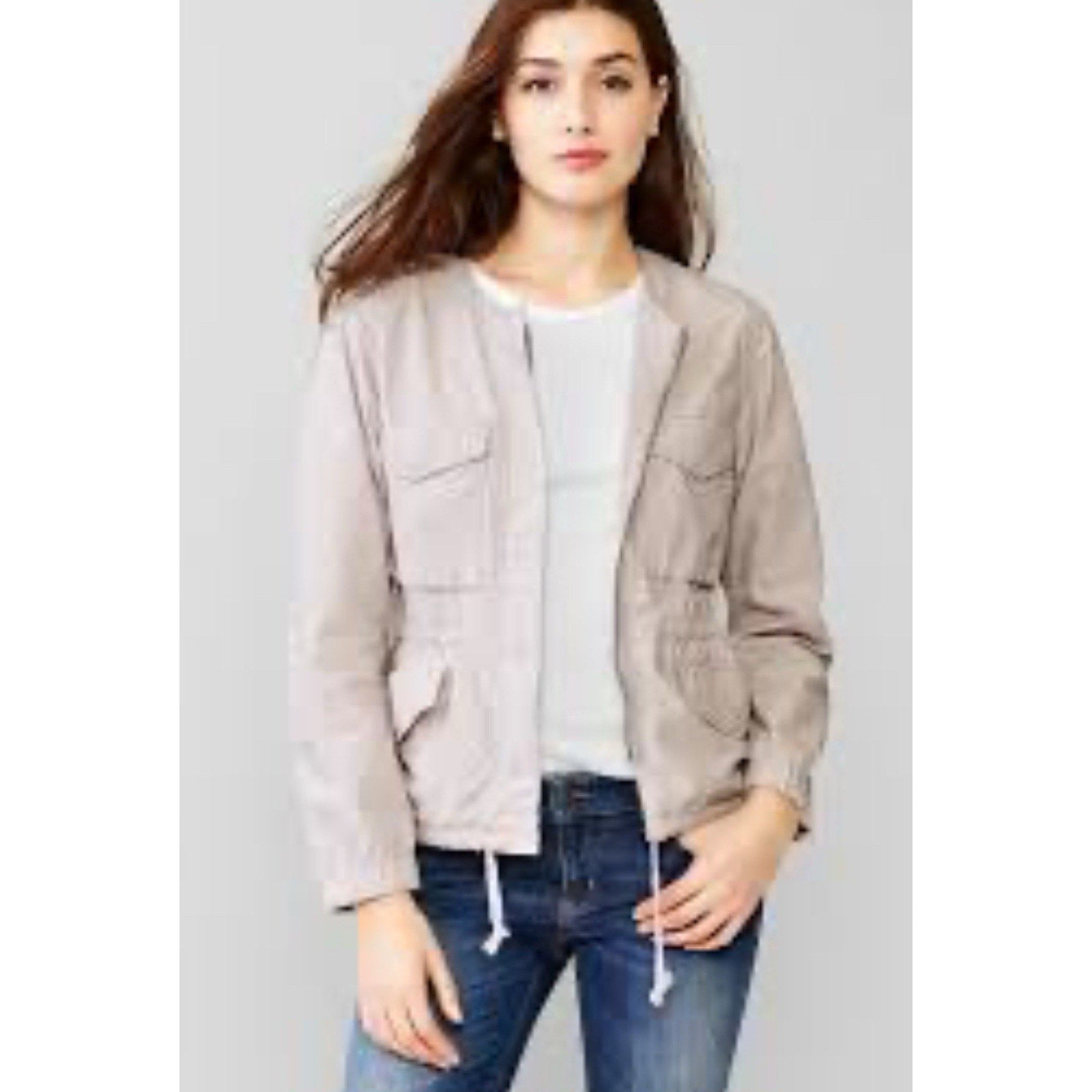 Women's GAP Lightweight Safari Jacket Sz XS Beige Khaki Zipper Drawstrings