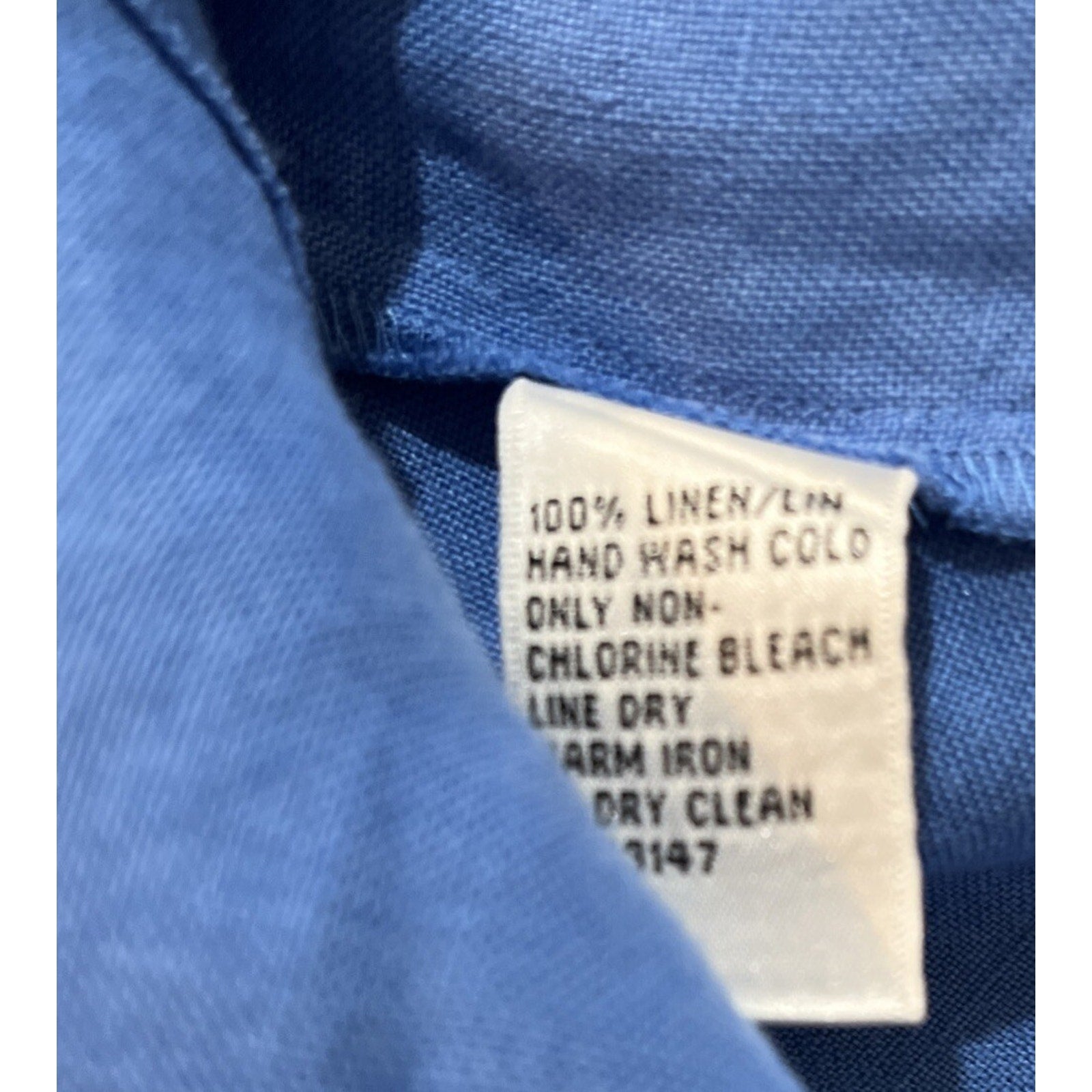 Talbots Sz 12 Irish Linen Blue Long Sleeve V Neck Button Down Blouse