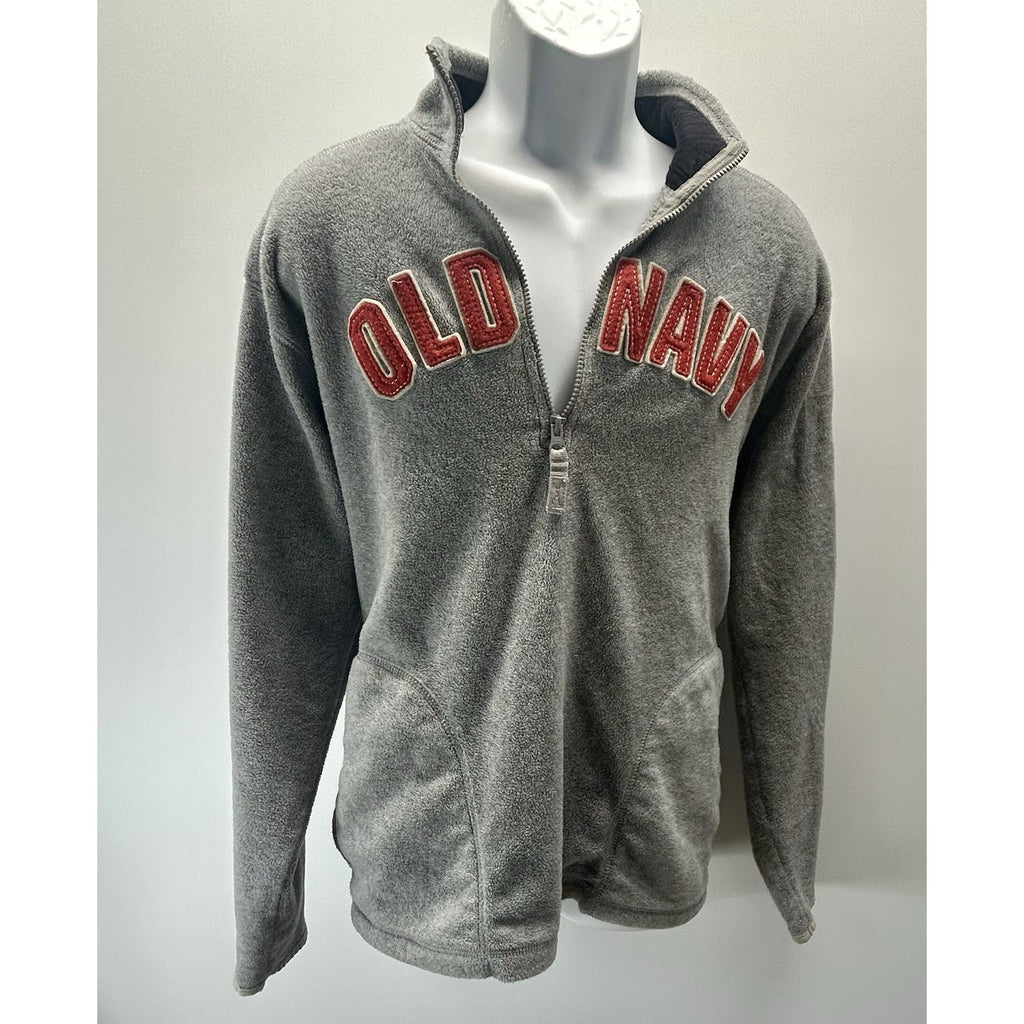 Women's Old Navy Quarter Zip Grey Fleece Red Letters Pockets, Long Sleeve XL.