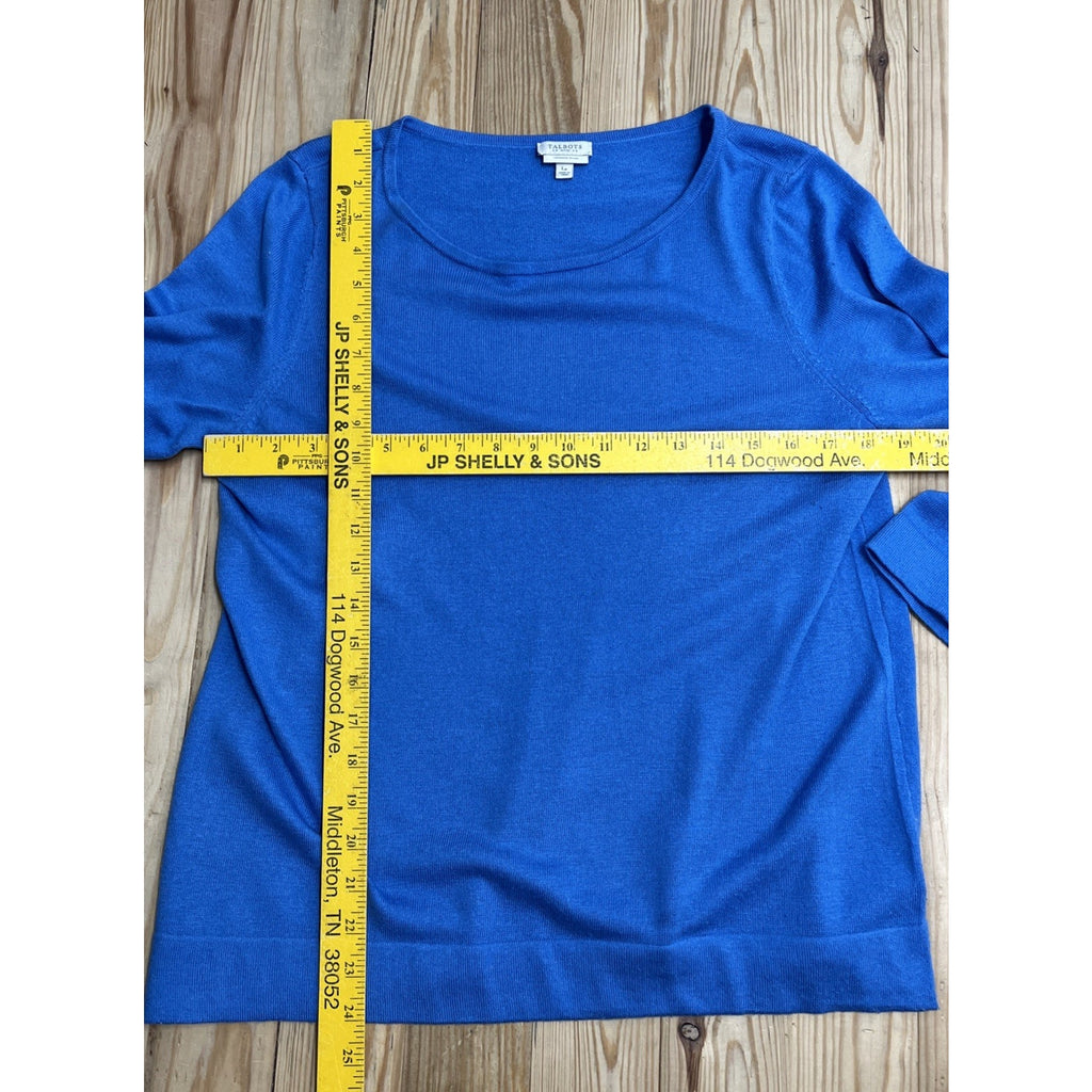 Talbots 3/4 Sleeve Blue Cashmere Blend Sweater Women's Size Large Petite