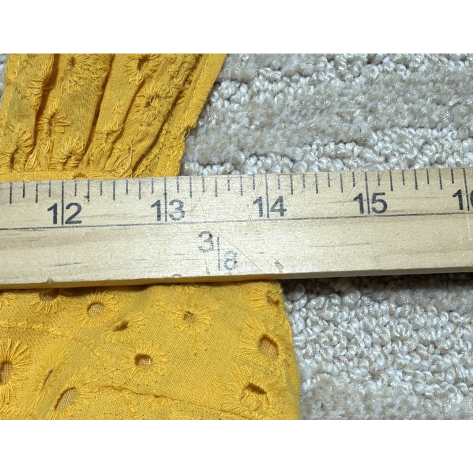 Mustard Yellow Eyelet Top Dress Women Small Boho Cottagecore Babydoll Cotton