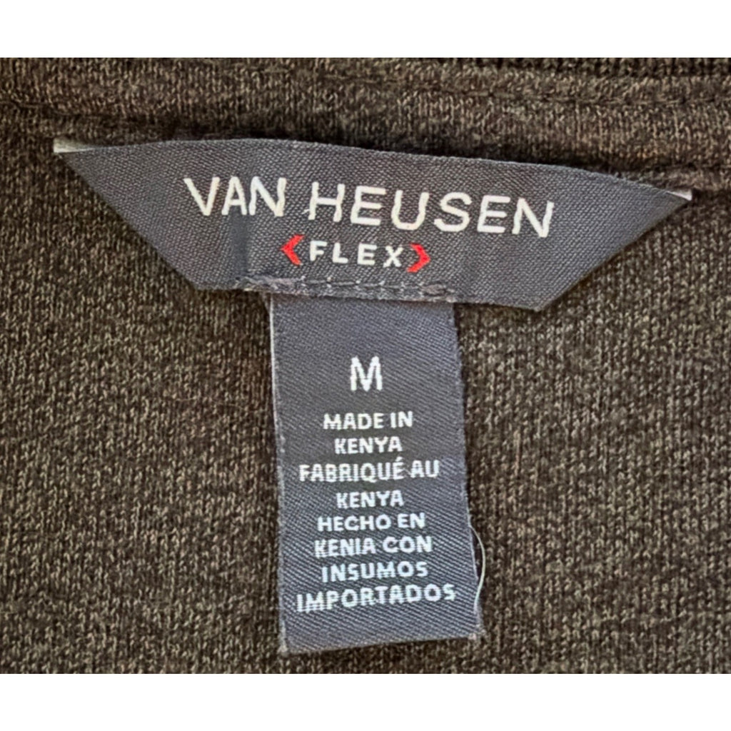 Van Heusen Flex 1/4 Button Brown Long Sleeve Classic Fit Mens Polo Shirt Size M