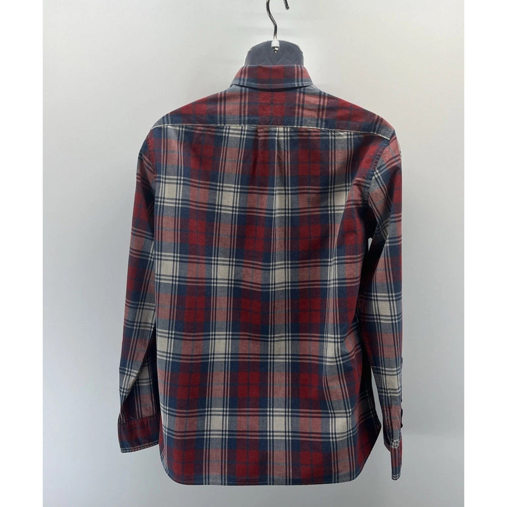 J.CREW Men's Red/Navy Plaid Cotton Slim-Fit Button-Up Long Sleeve Shirt SZ M