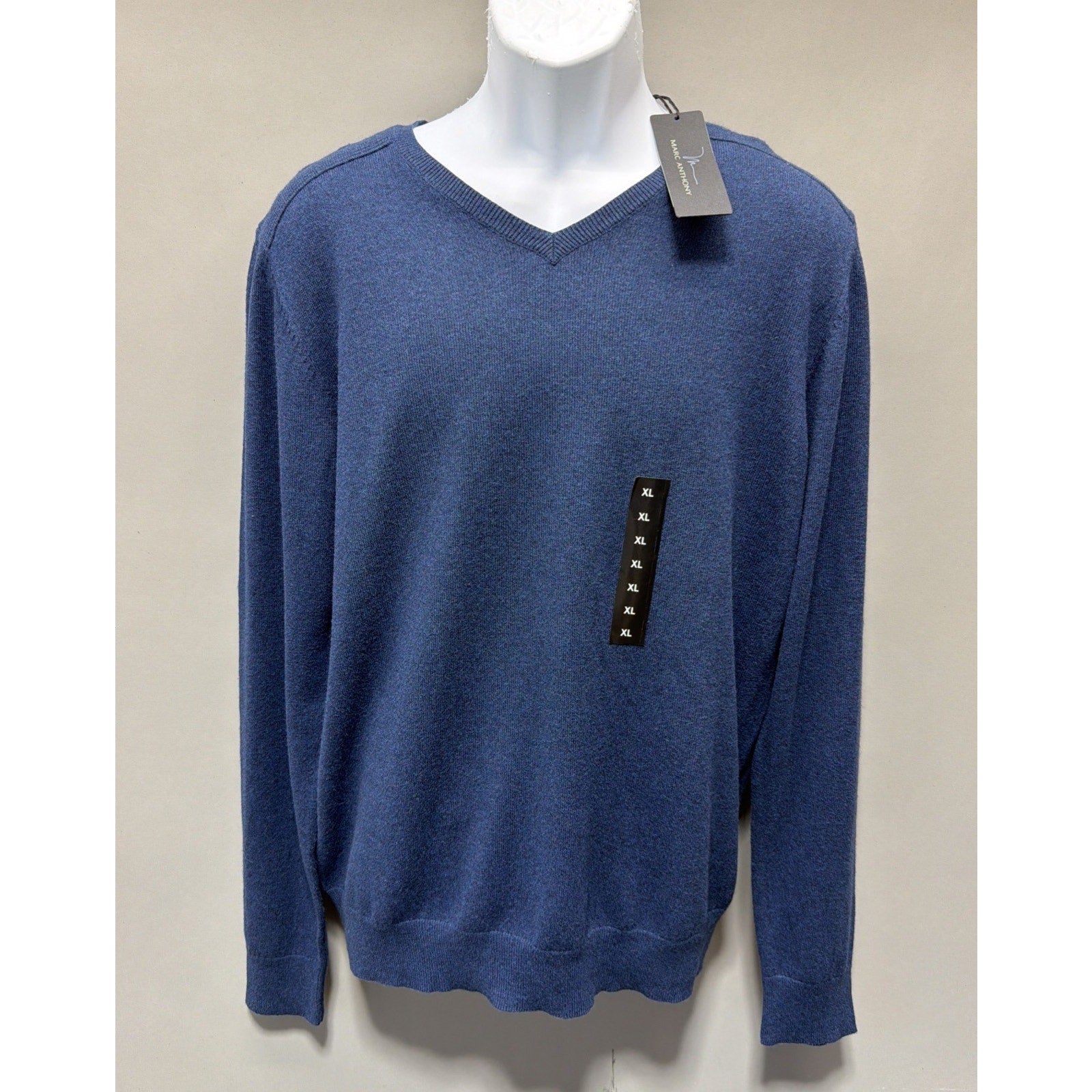 New Marc Anthony V-Neck Blue Cashmere Blend Sweater Men’s XL Preppy Casual