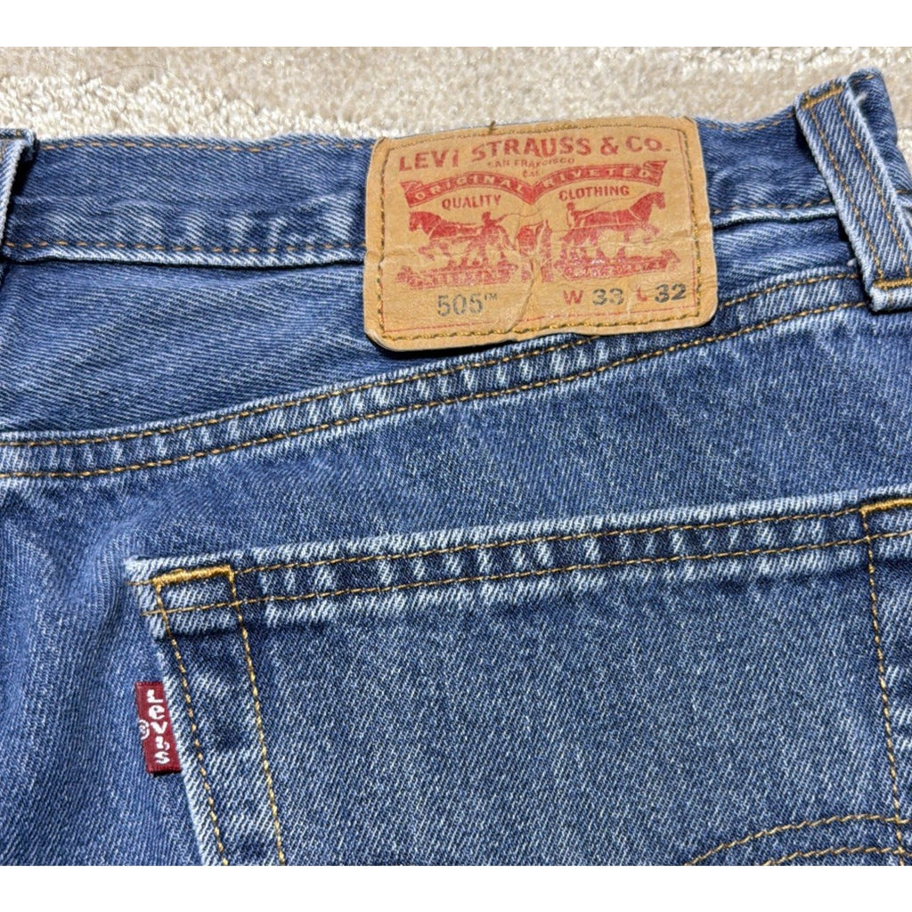 Levis 505 Mens Straight Fit Jeans Sz 33x32 Blue Med washed Heavy Cotton Denim