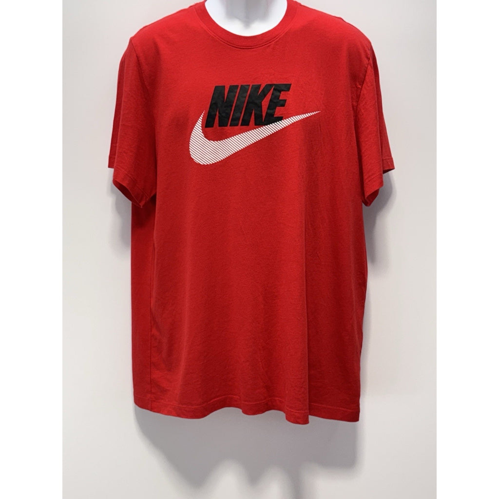 NIKE Classic White Striped Logo Red Cotton Comfort Soft T-Shirt Men’s Size XL