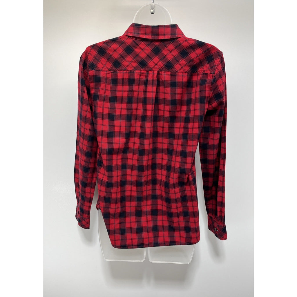 Talbots Red & Black Plaid Long Sleeve Button Down Top Women's Size XS