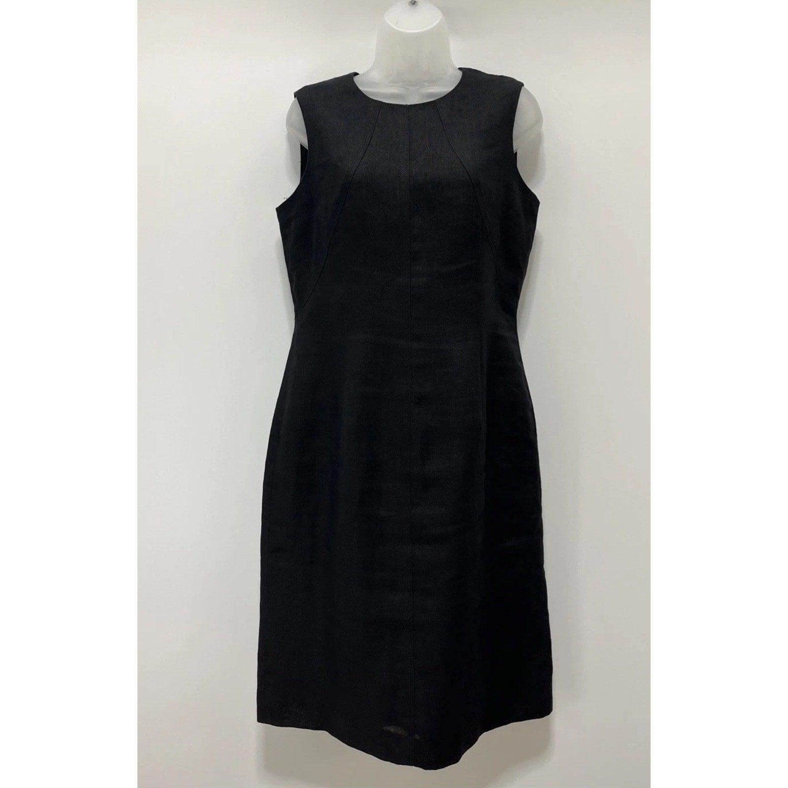 Talbots Irish Linen Black Formal Business Casual Lined Dress Sleeveless Size 8