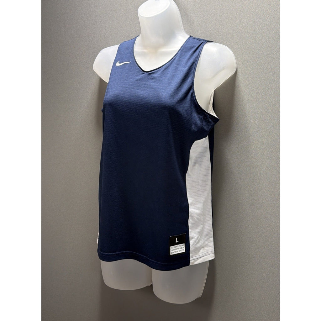 NIKE WOMENS Engineered BASKETBALL JERSEY TOP SIZE L NAVY/WHITE