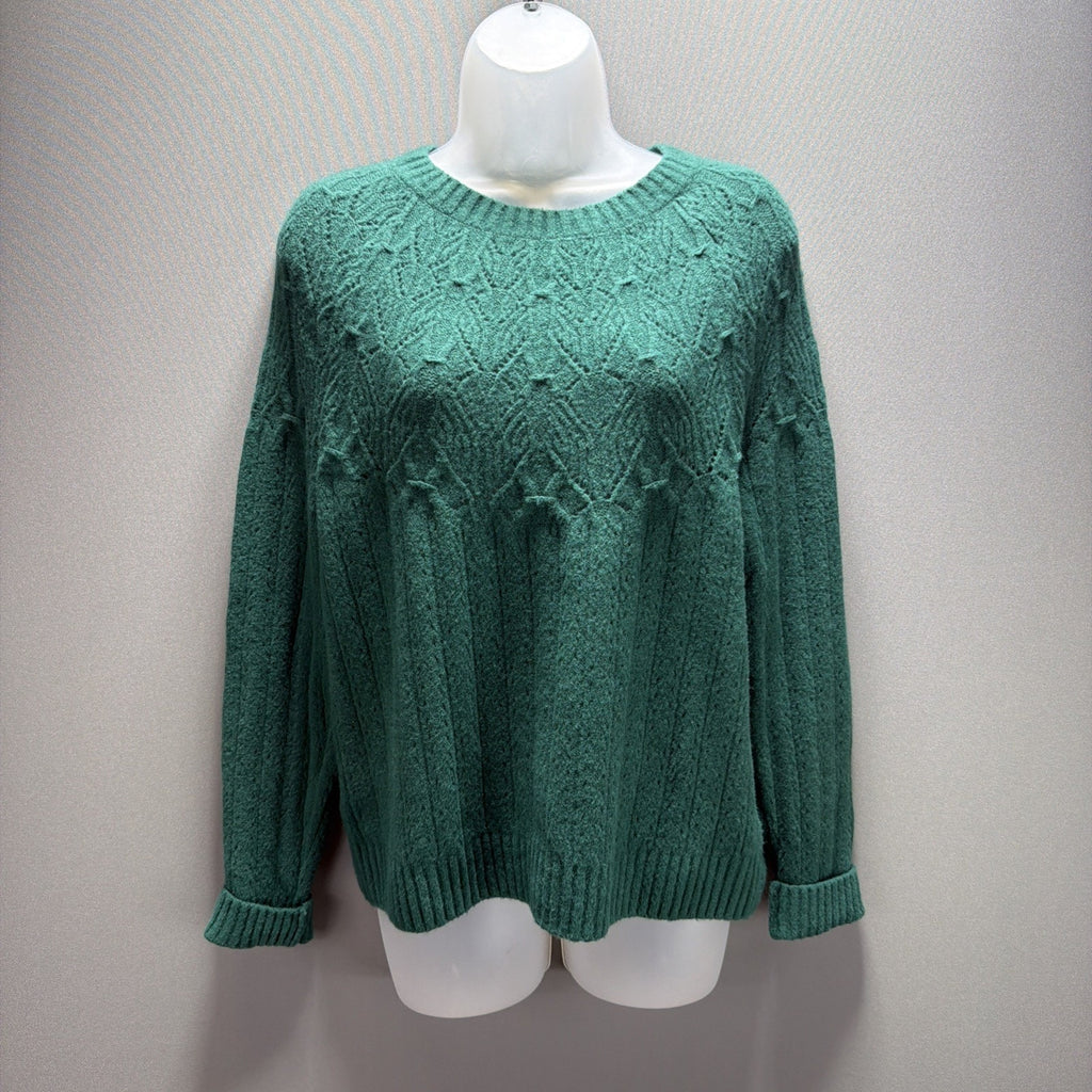 New Talbots Women's Wool Blend Cable Knit Fair Isle Green Sweater Sz S Stretch
