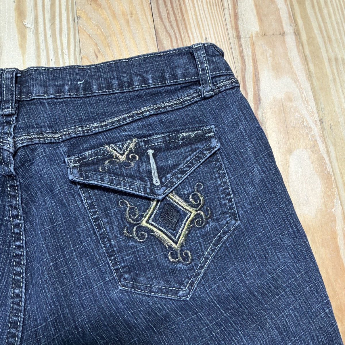 Vtg 90s Y2K Paco International Embroidered Spell Out Jeans Skater Straight Sz 15