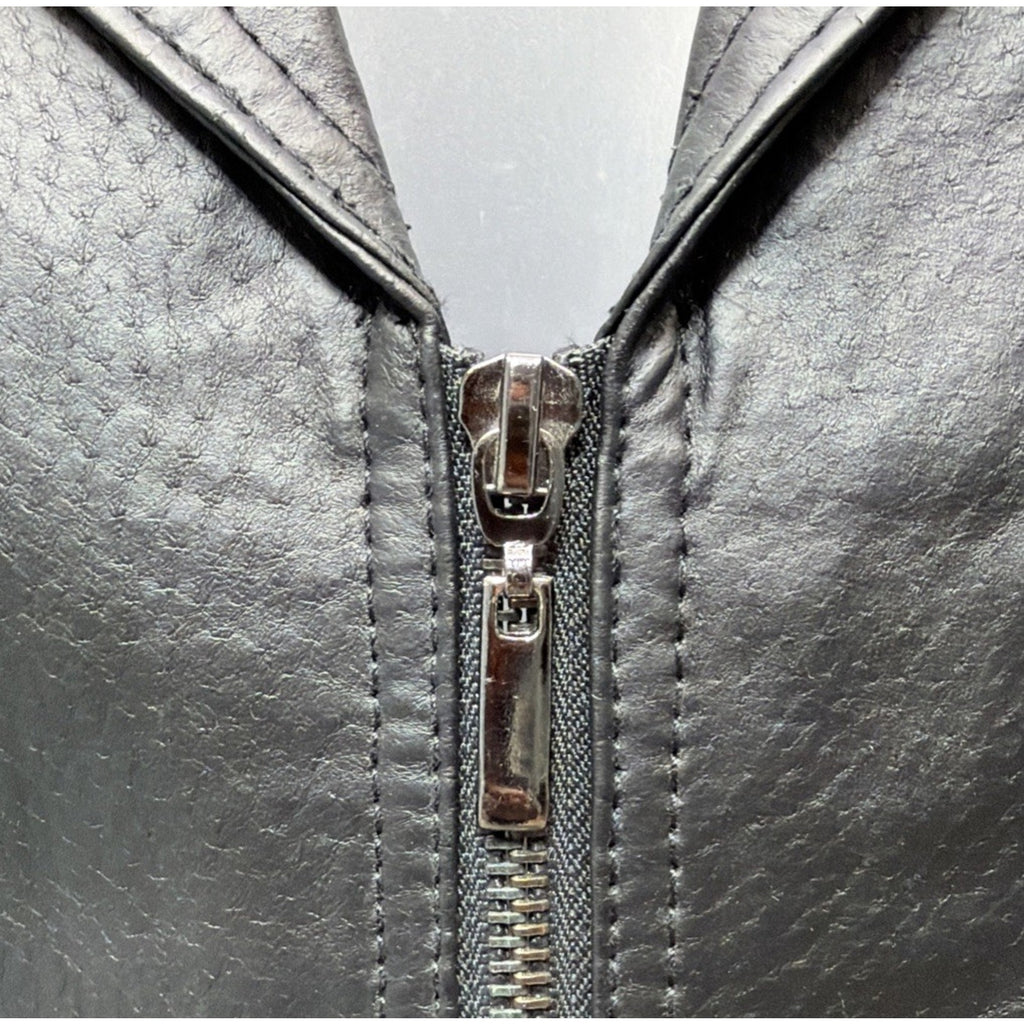 Women's DENIM & CO. Black 100% Genuine Leather Full Zip Jacket Size Small