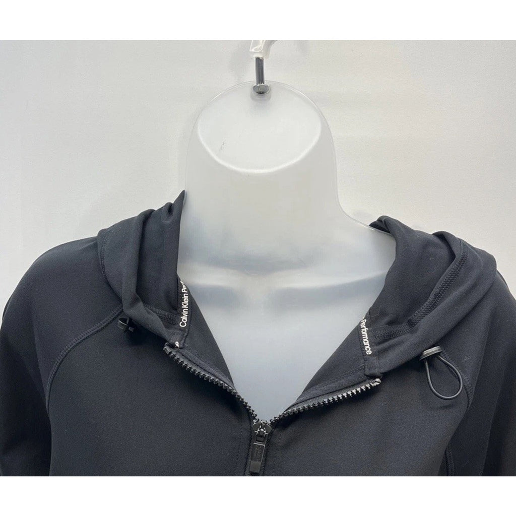 Calvin Klein Performance Black Thumb Hole Hooded Zip Pocket Jacket, Size Medium