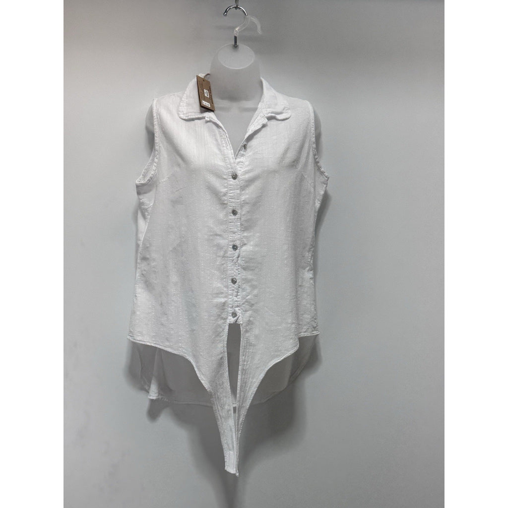 Cotton Natural Peru Sleeveless White Button Front Collared Women’s Medium NWT