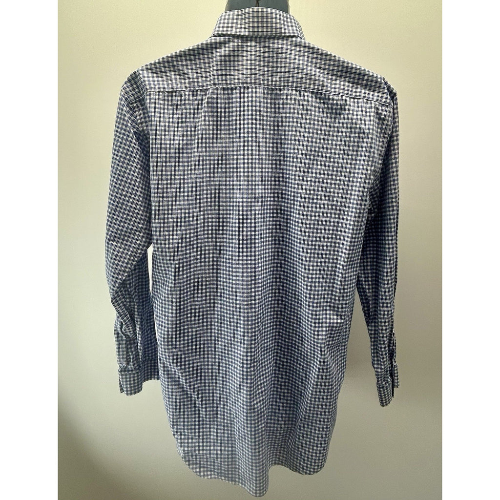 J Ferrar Blue Check Plaid Button Down Mens Shirt Size Large 32-33 Slim Fit.