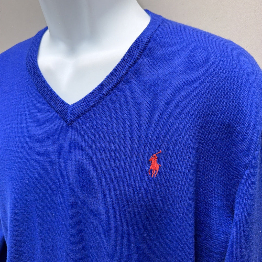 Polo Ralph Lauren V-Neck 100% Italian Wool Sweater Pullover Flaw