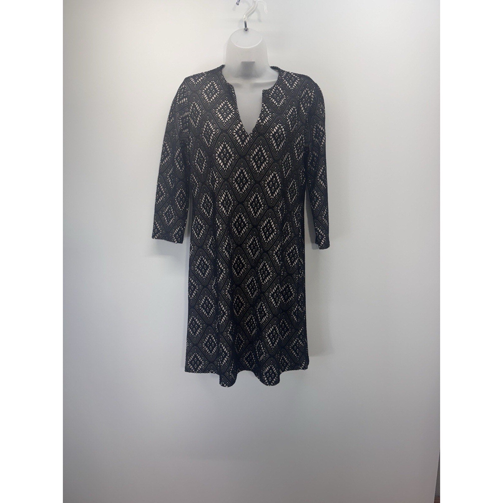 Renee C Womens Gray Print 3/4 Sleeve Long Shirt Dress Size L Poly Blend USA NWT