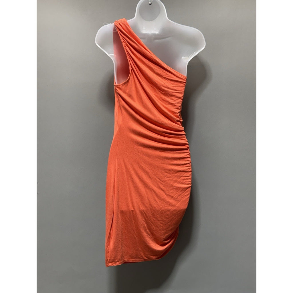 A New Day One Shoulder Ruched Bodycon Dress Orange Coral Size Small NWT