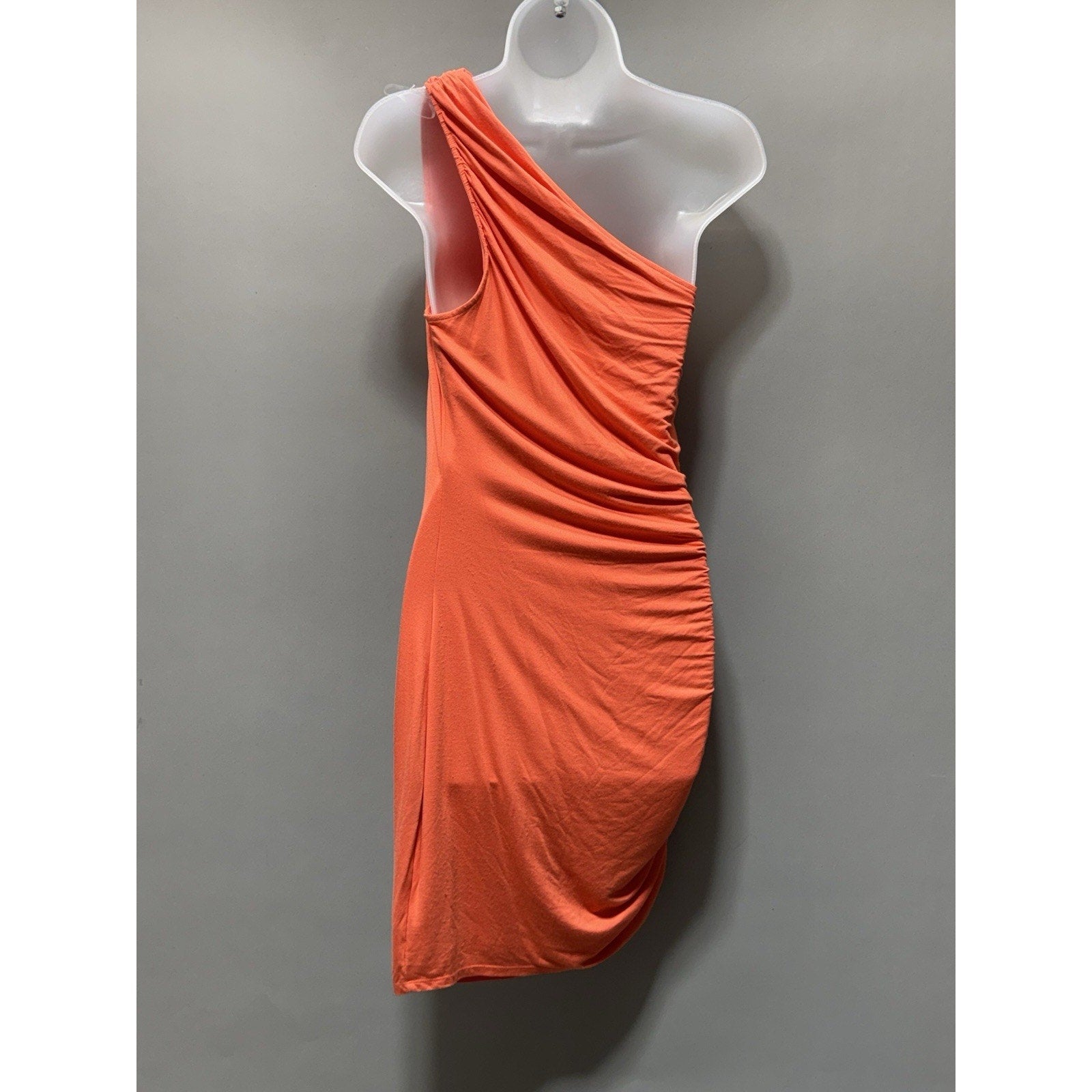 A New Day One Shoulder Ruched Bodycon Dress Orange Coral Size Small NWT