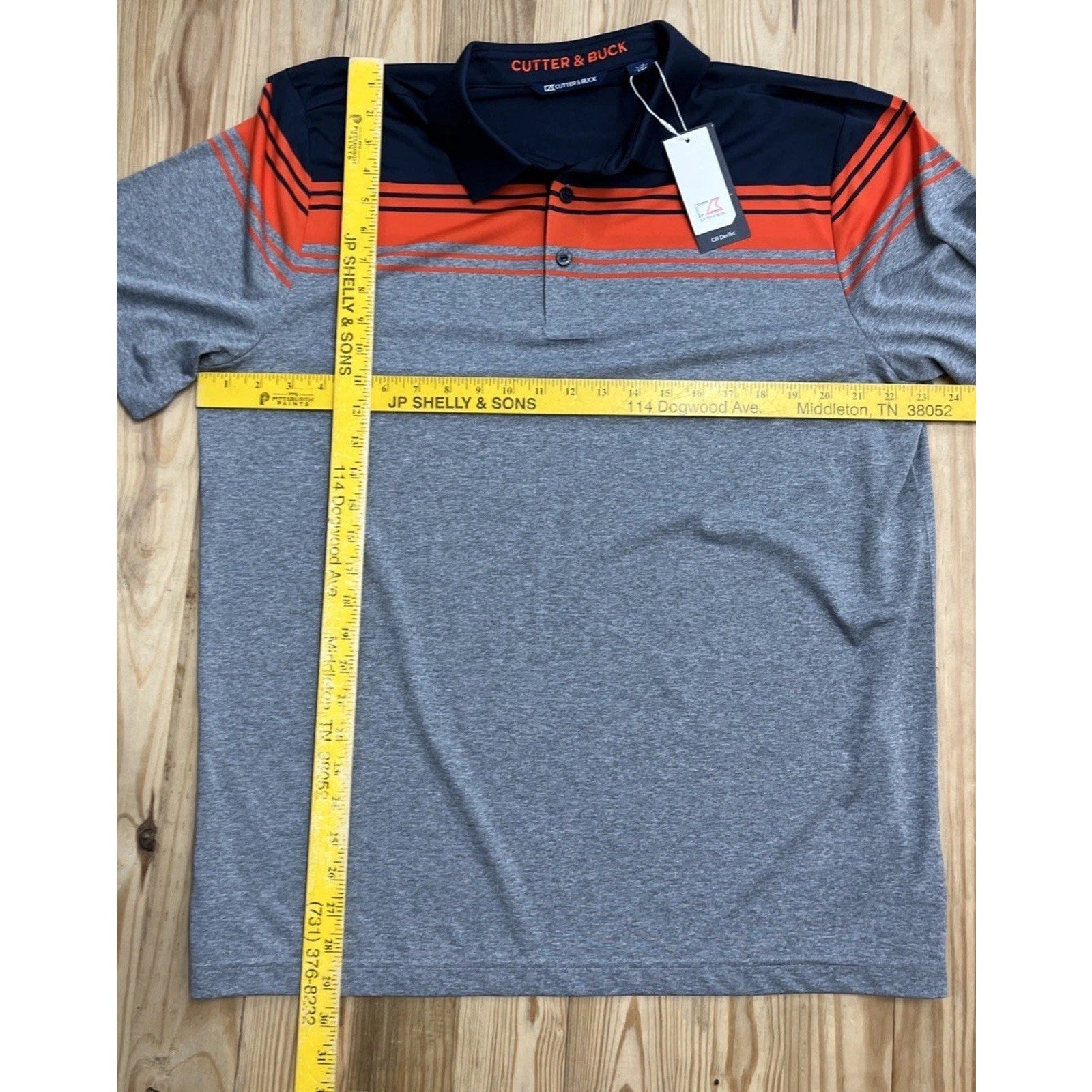 Cutter & Buck CB DryTec Valiant Stripe Polo Shirt Men's L Short Sleeve Golf