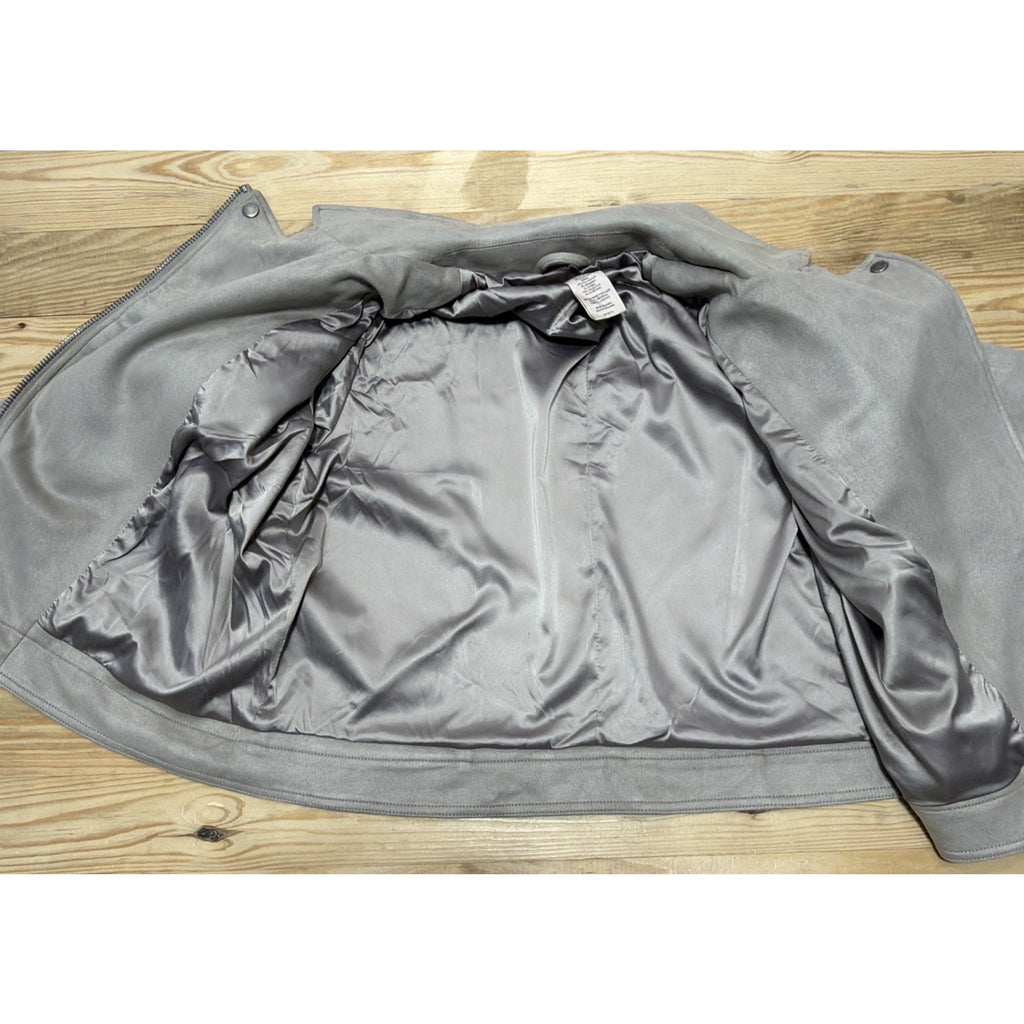 Philosophy Faux Suede Taupe Gray Asymmetrical Zip Moto Crop Jacket Size Large