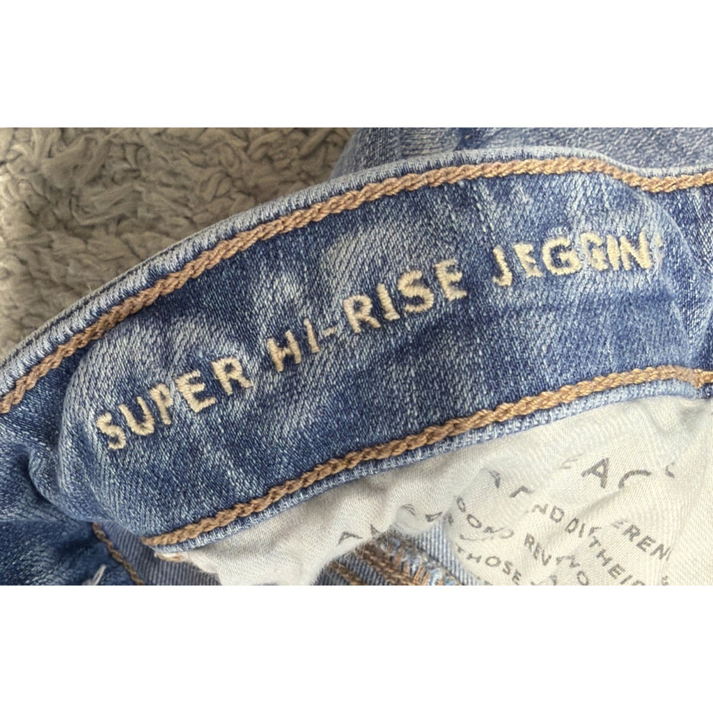 American Eagle Denim Jeans Women Sz 8 Super Hi Rise Jegging Light Wash Normcore